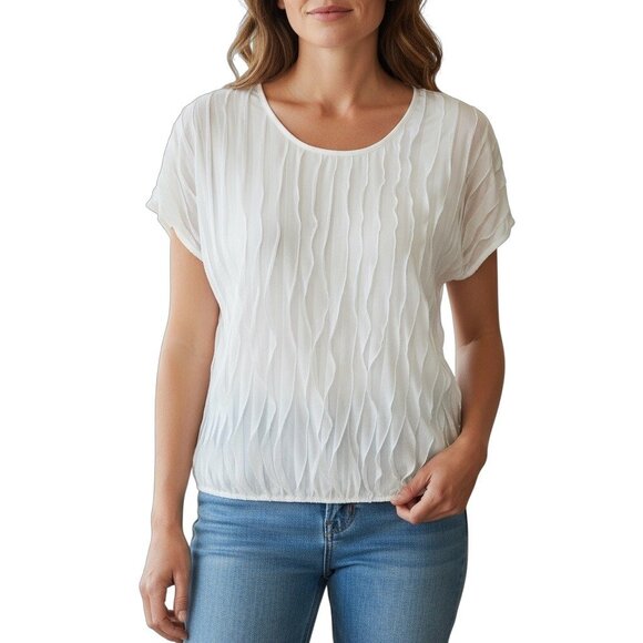 Naïf Womens White Textured Short Sleeve Top Size L - Picture 1 of 13